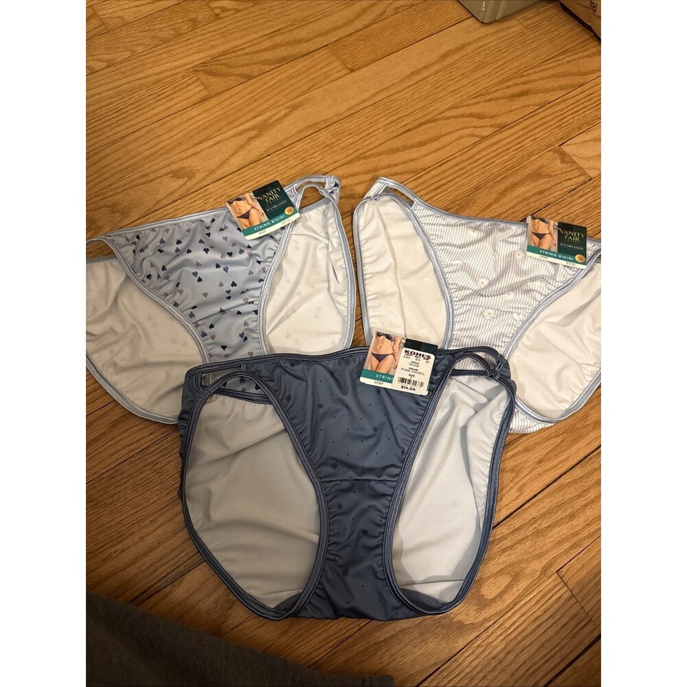 NWT 3 Vanity Fair Illumination String Bikini Panties 18108 Asst. BLues Size 7/L